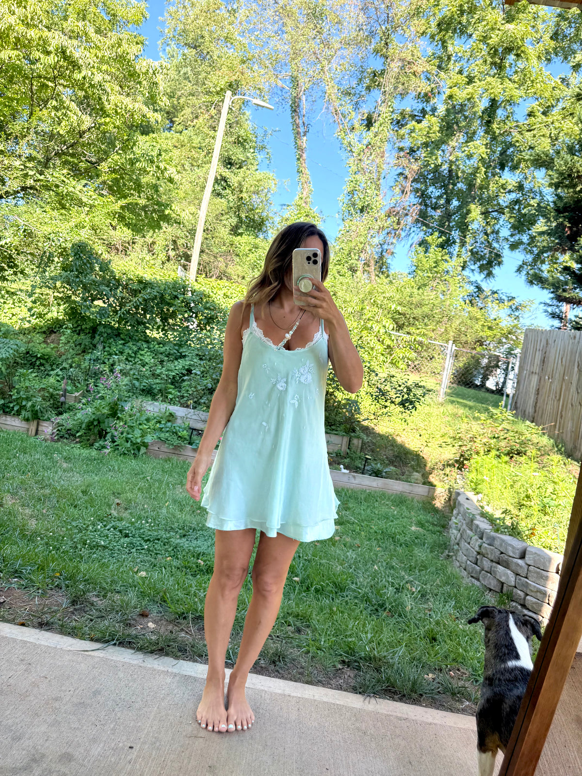 Natori Sea Glass Embroidered Slip Dress