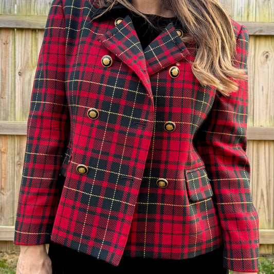 Vintage Red Tartan Wool Blazer (Made in USA) J H Collectibles
