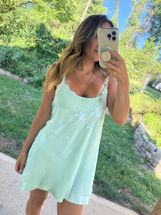 Natori Sea Glass Embroidered Slip Dress