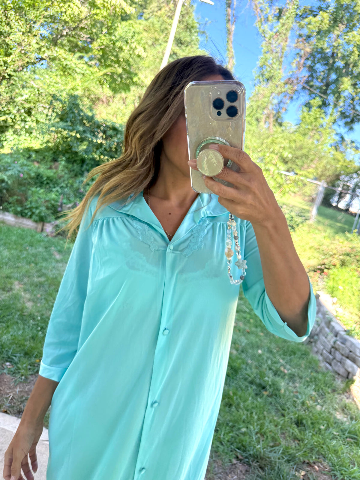 Vintage Tiffany Blue Lace Trim House Dress / Retro Sleepwear