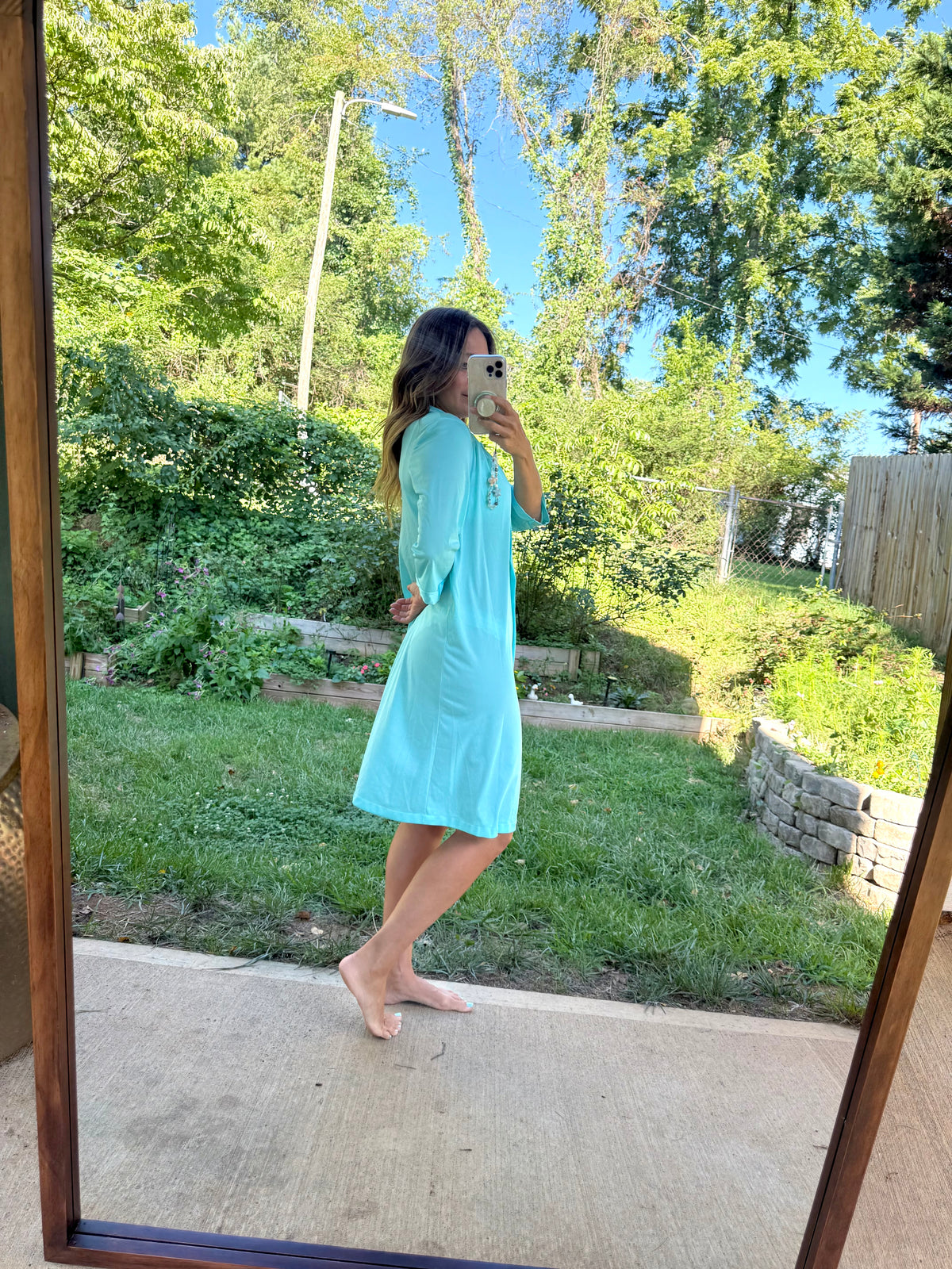 Vintage Tiffany Blue Lace Trim House Dress / Retro Sleepwear