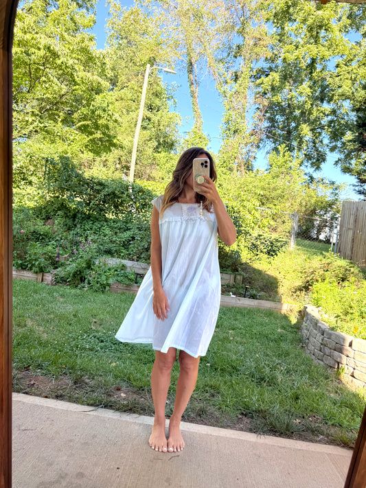 Reworked Vintage Embroidered Cotton Babydoll House Dress Powder Blue