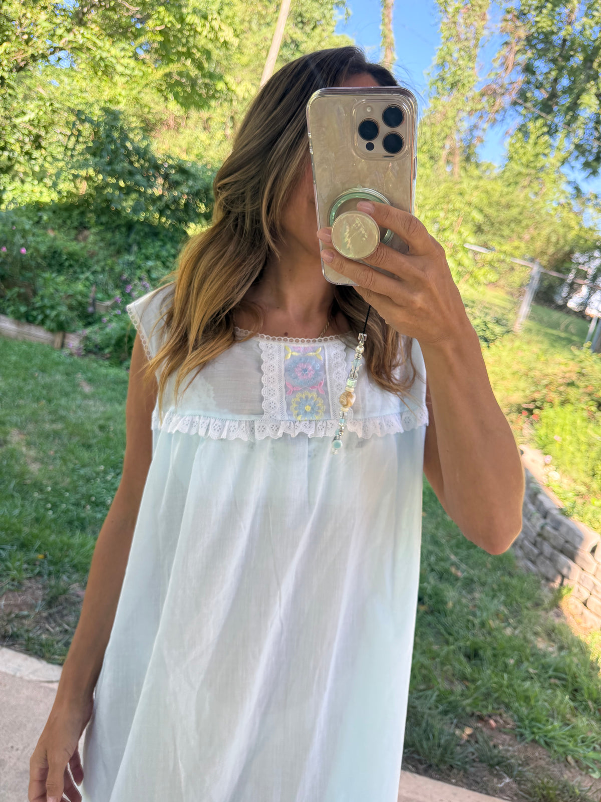 Reworked Vintage Embroidered Cotton Babydoll House Dress Powder Blue