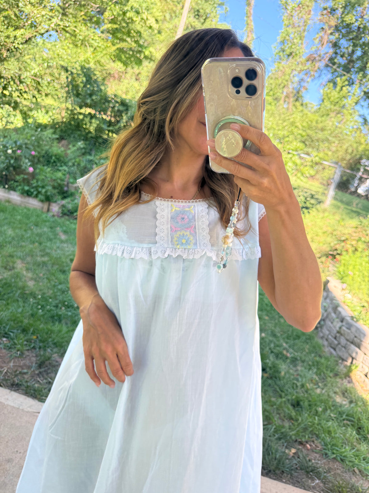 Reworked Vintage Embroidered Cotton Babydoll House Dress Powder Blue
