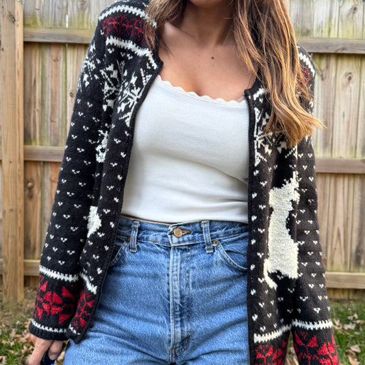 Vintage J.Jill Alpine Reindeer Cardigan Christmas Holiday Sweater