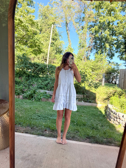Free People Blue Stripe Cotton Open Back Halter Mini Dress M