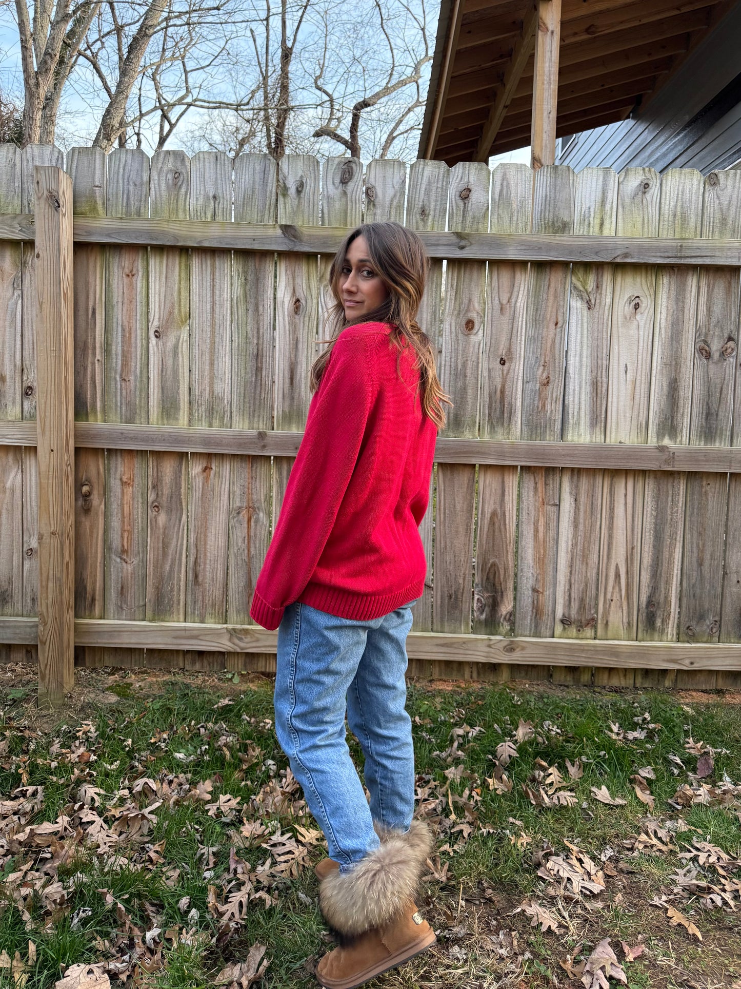 Vintage Lands’ End Red Crew Knit Sweater (Oversized Fit)