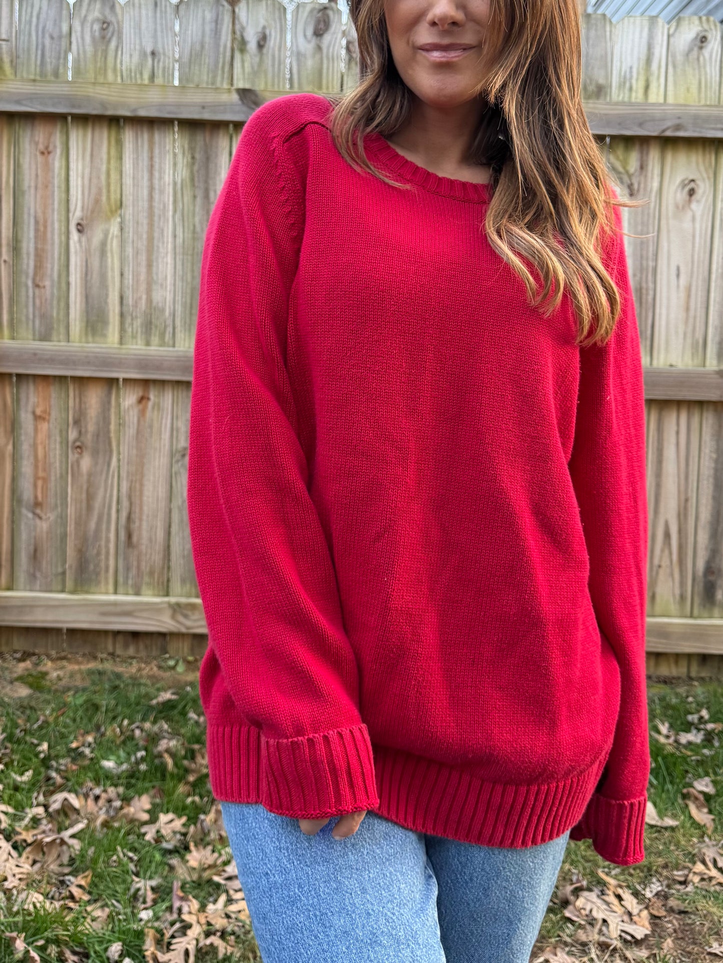Vintage Lands’ End Red Crew Knit Sweater (Oversized Fit)