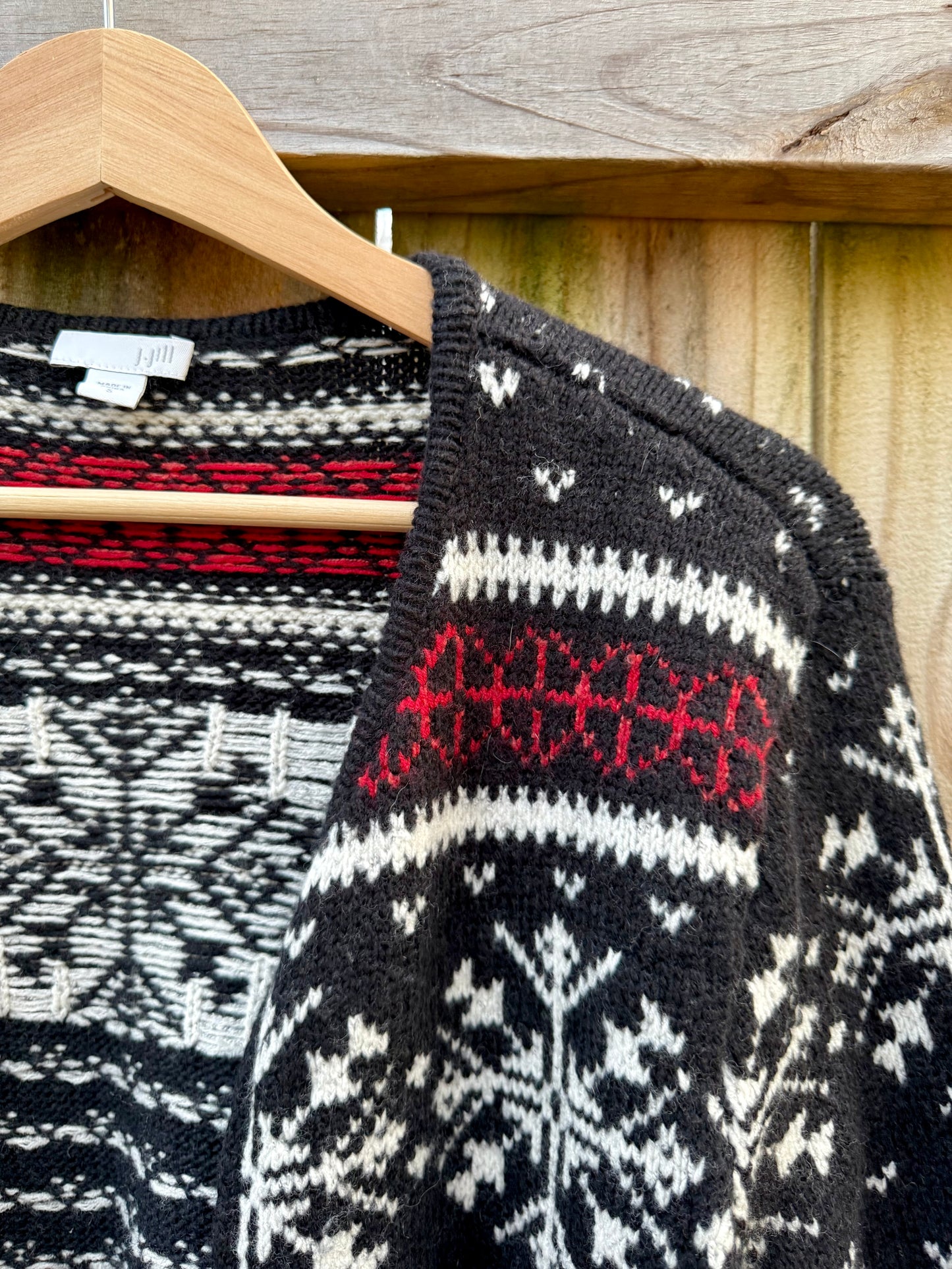 Vintage J.Jill Alpine Reindeer Cardigan Christmas Holiday Sweater
