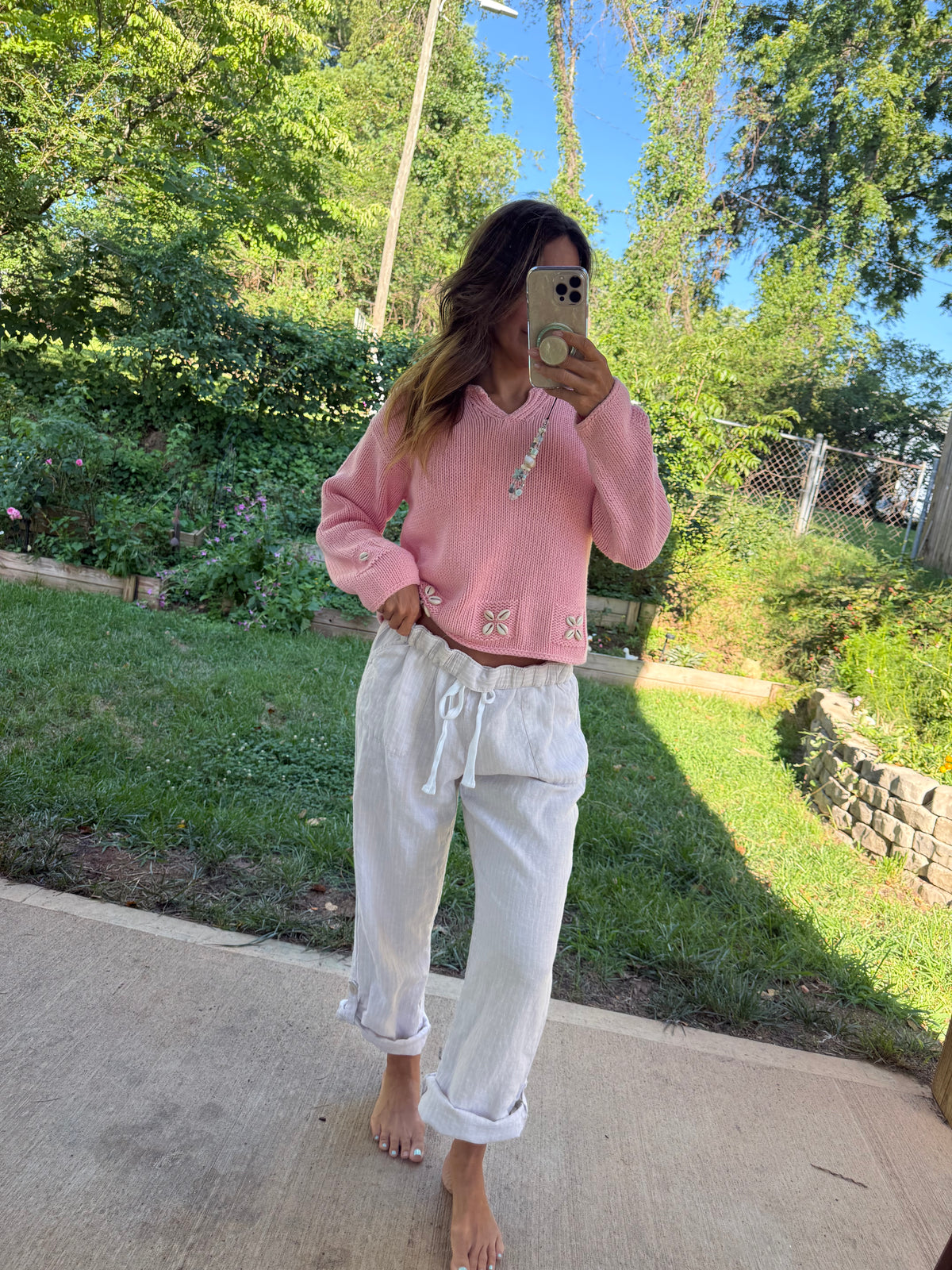 Ellen Tracy Oatmeal Linen Drawstring Pants