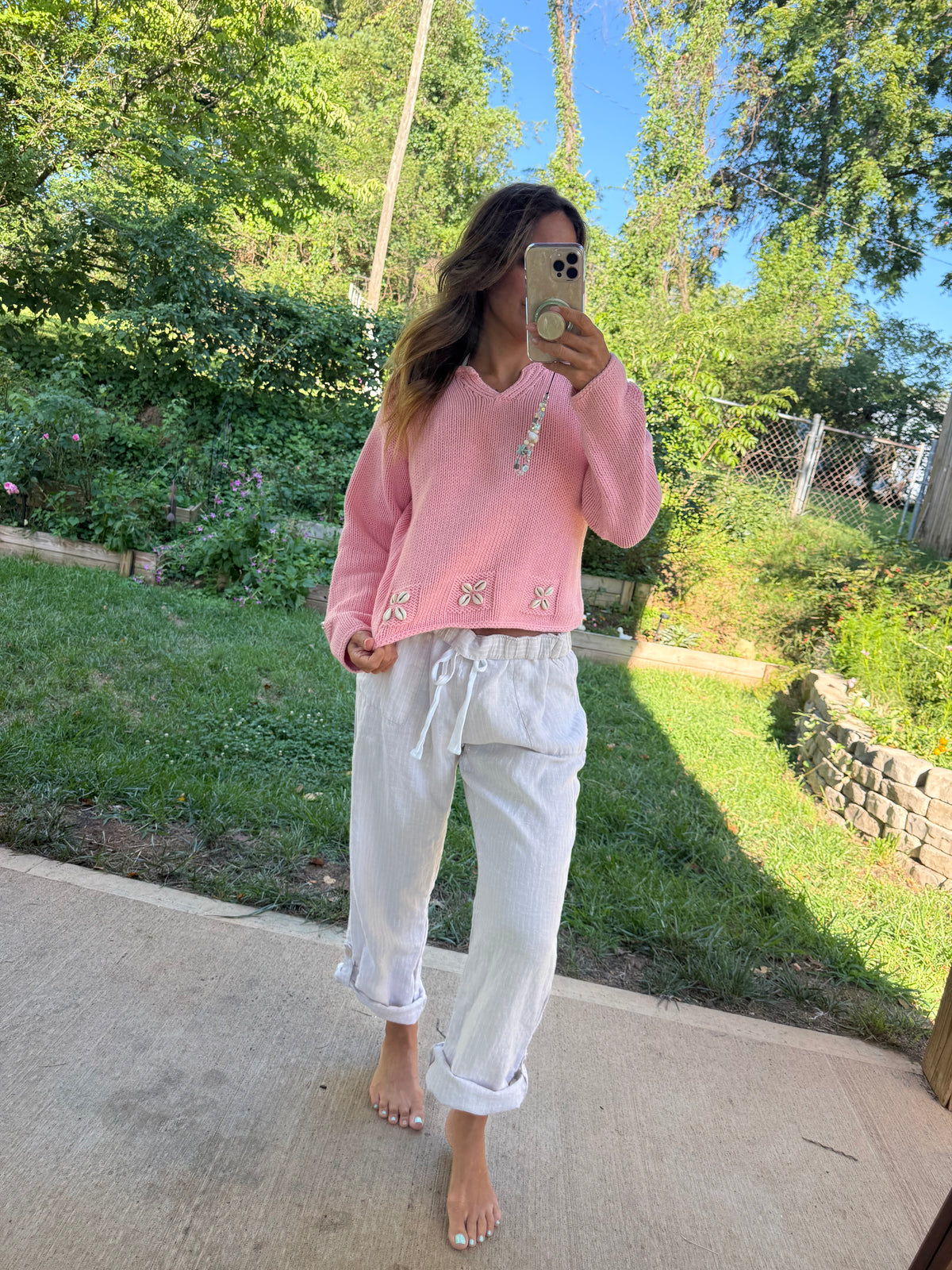 Ellen Tracy Oatmeal Linen Drawstring Pants
