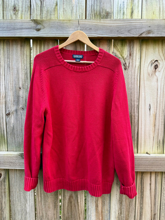 Vintage Lands’ End Red Crew Knit Sweater (Oversized Fit)