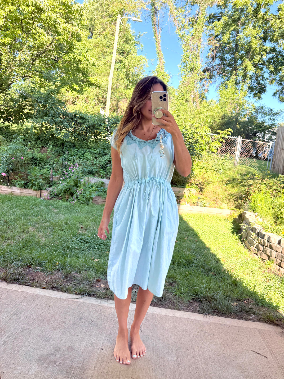 Vintage Esprit Hand-Dyed Sea Glass Linen Blend Dress