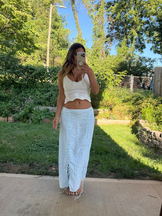 Hand Dyed Sea Glass Linen Lace-Up Maxi Skirt