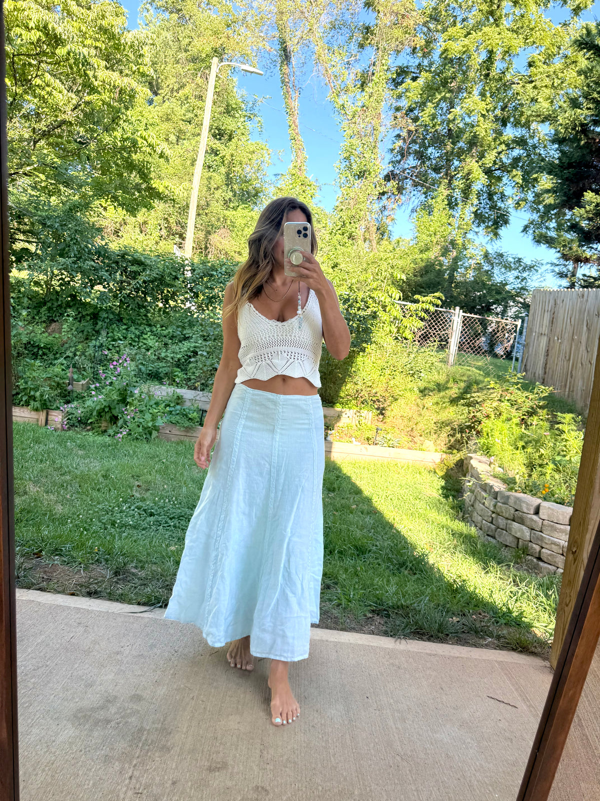Hand-Dyed GAP Linen Maxi Skirt Seafoam Aqua