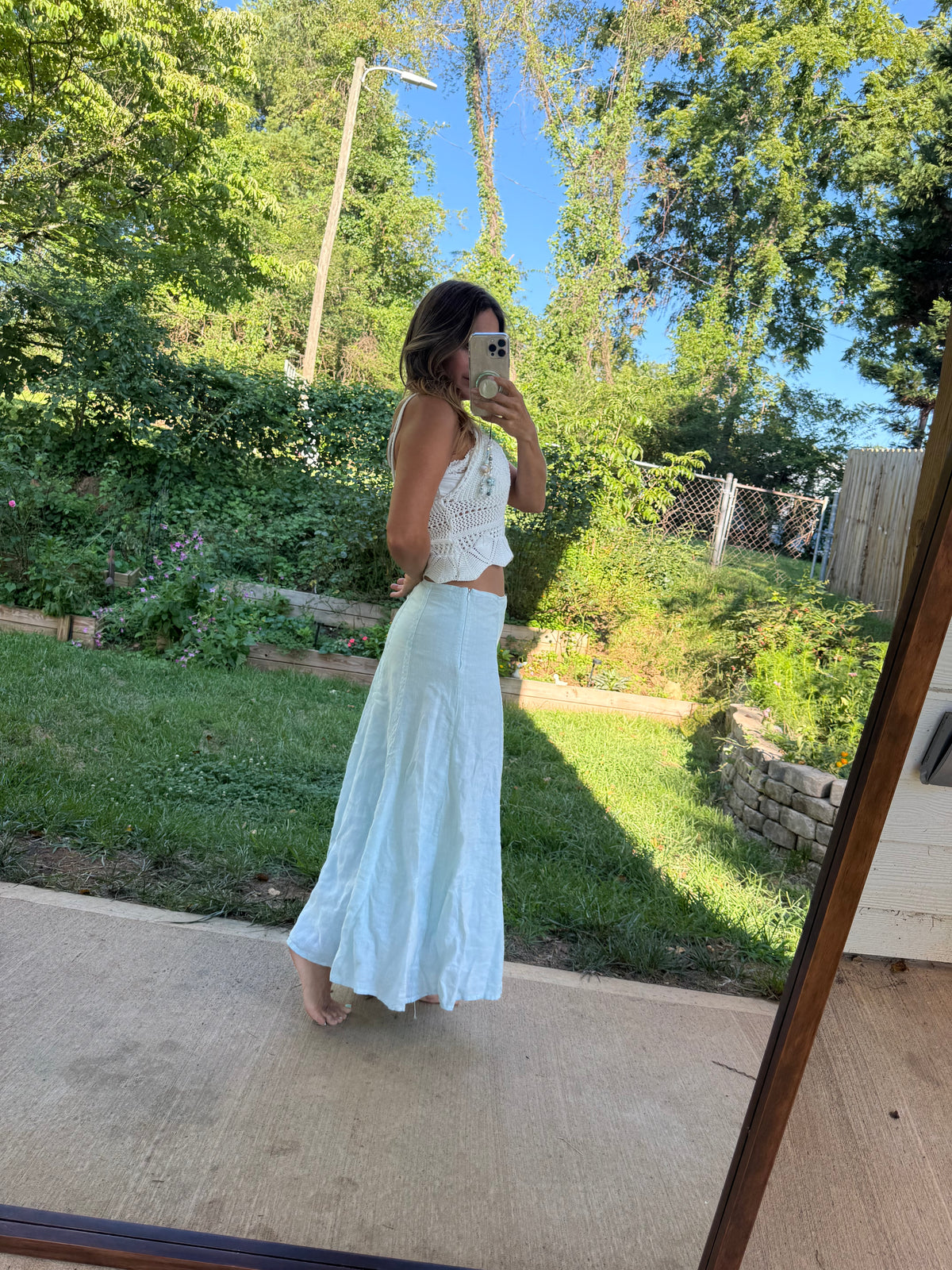 Hand-Dyed GAP Linen Maxi Skirt Seafoam Aqua