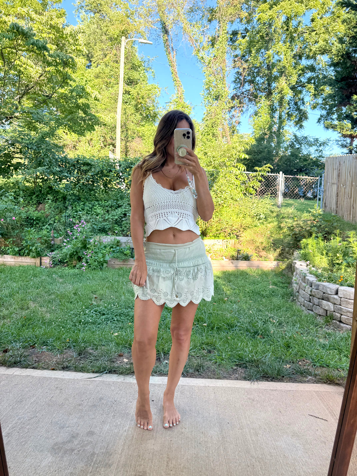 Sunday Honey Reworked Eyelet Mini Skirt