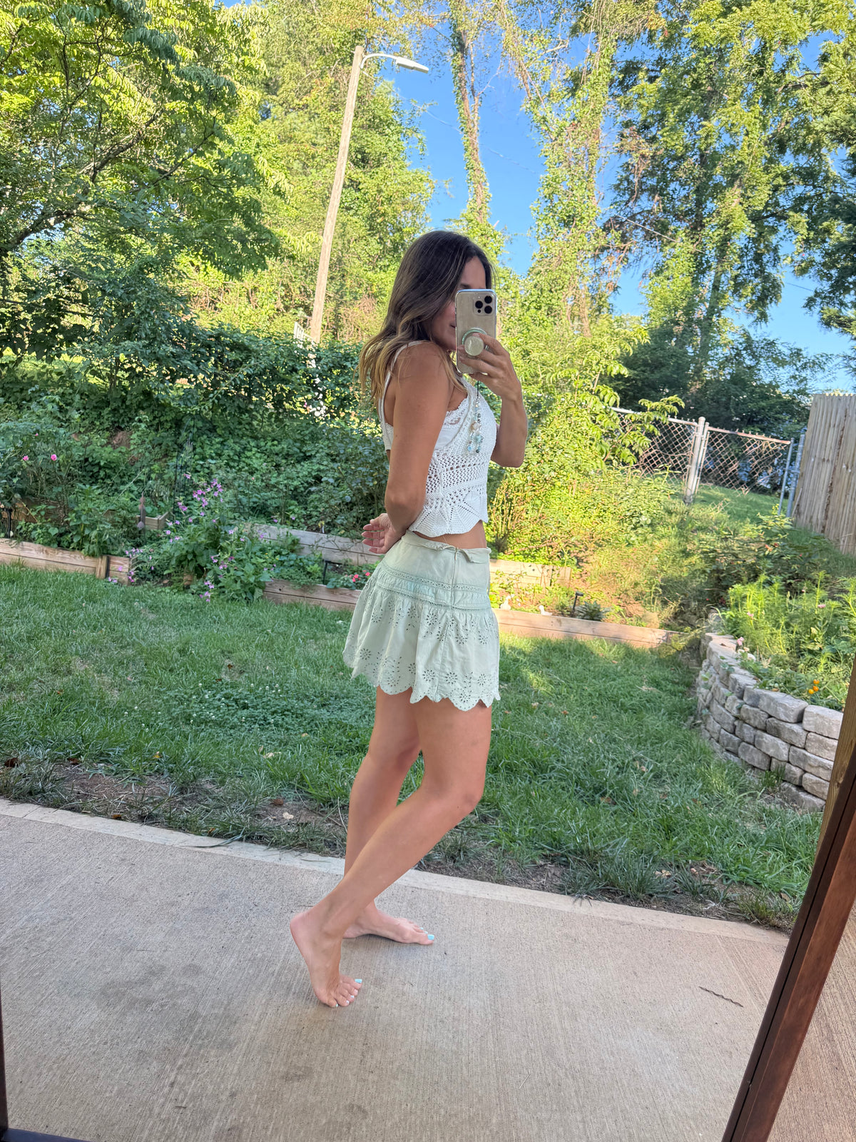 Sunday Honey Reworked Eyelet Mini Skirt