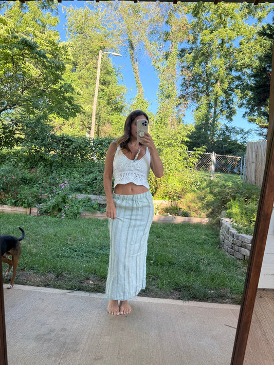 Hand-Dyed Linen Column Skirt | Sage Mist