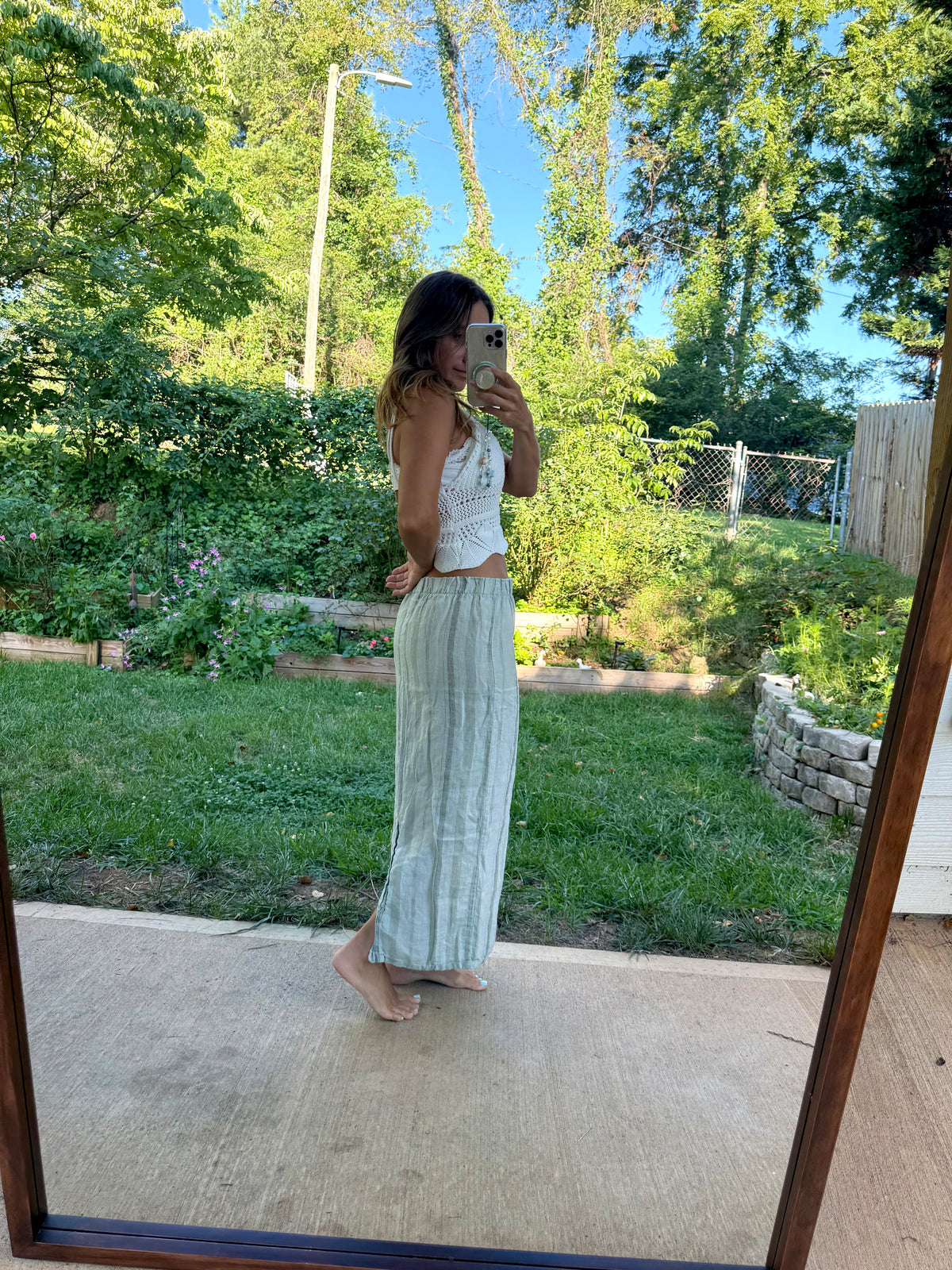 Hand-Dyed Linen Column Skirt | Sage Mist