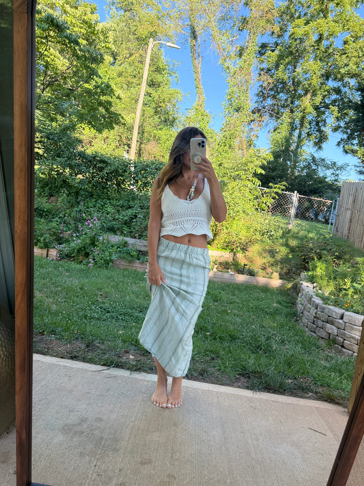 Hand-Dyed Linen Column Skirt | Sage Mist