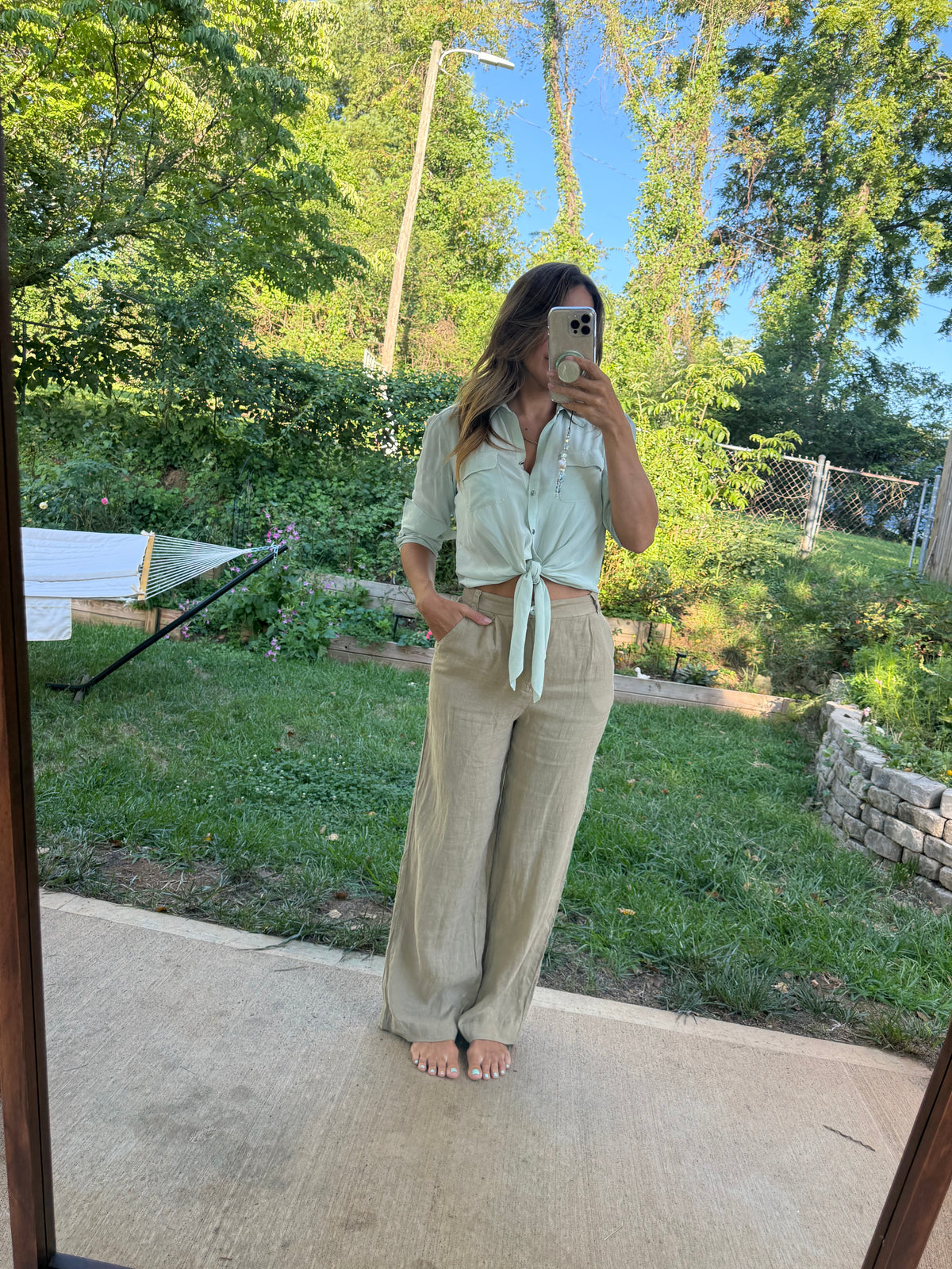 Zara 100% Linen Wide-Leg Trousers — Sand