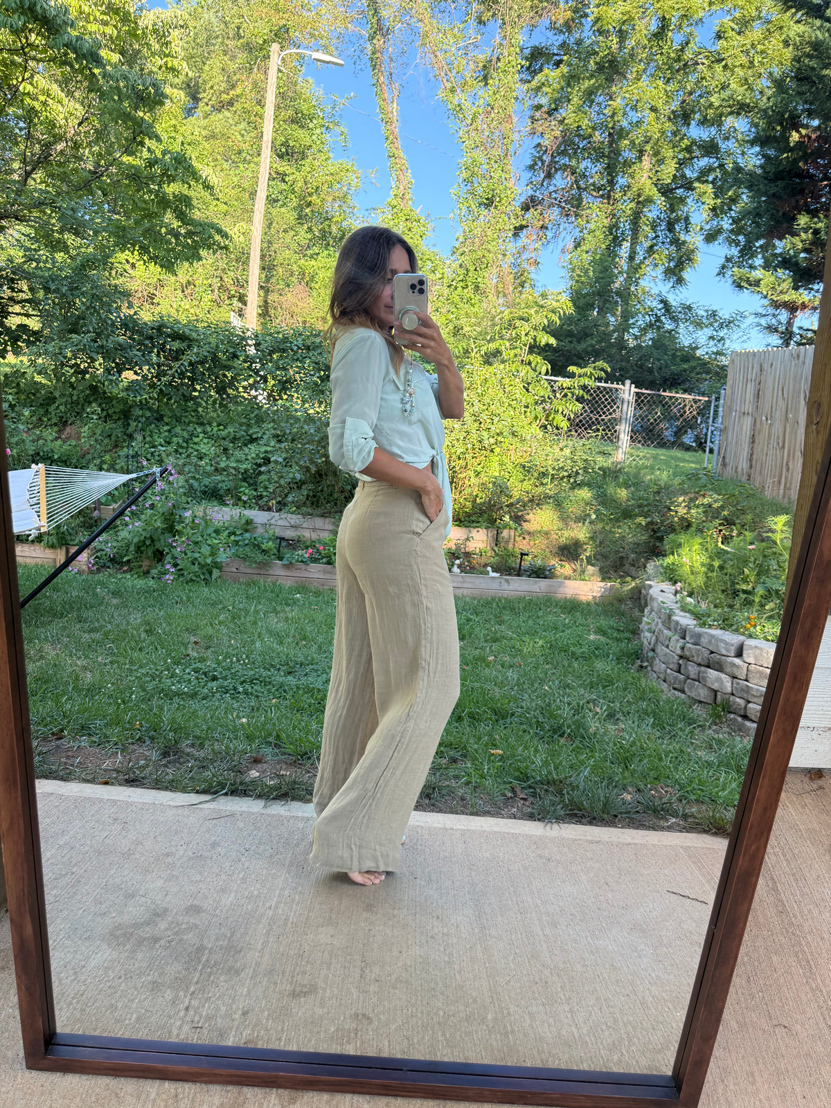 Zara 100% Linen Wide-Leg Trousers — Sand