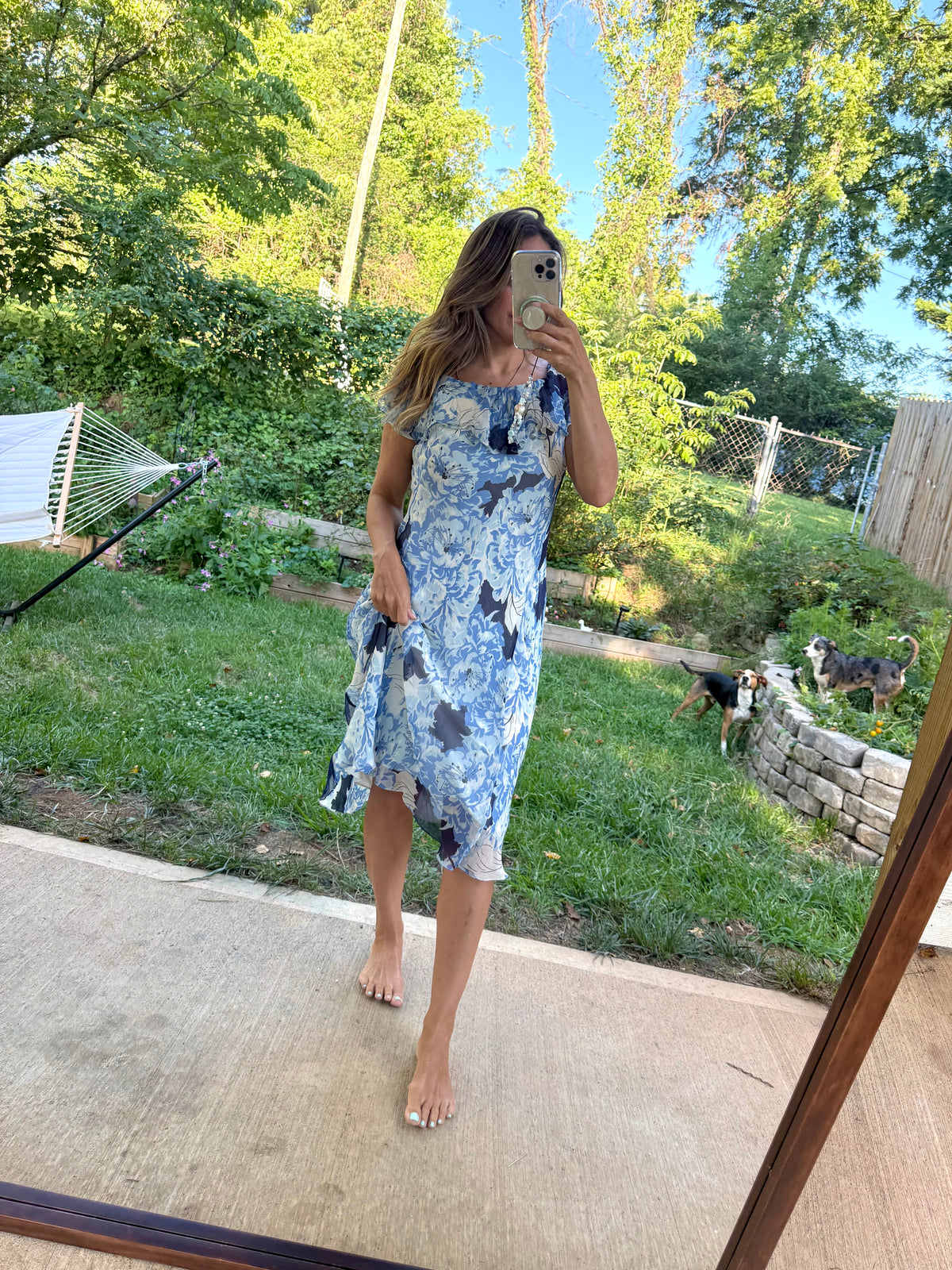 Vintage Polo Ralph Lauren Silk Floral Off Shoulder Midi Dress 12