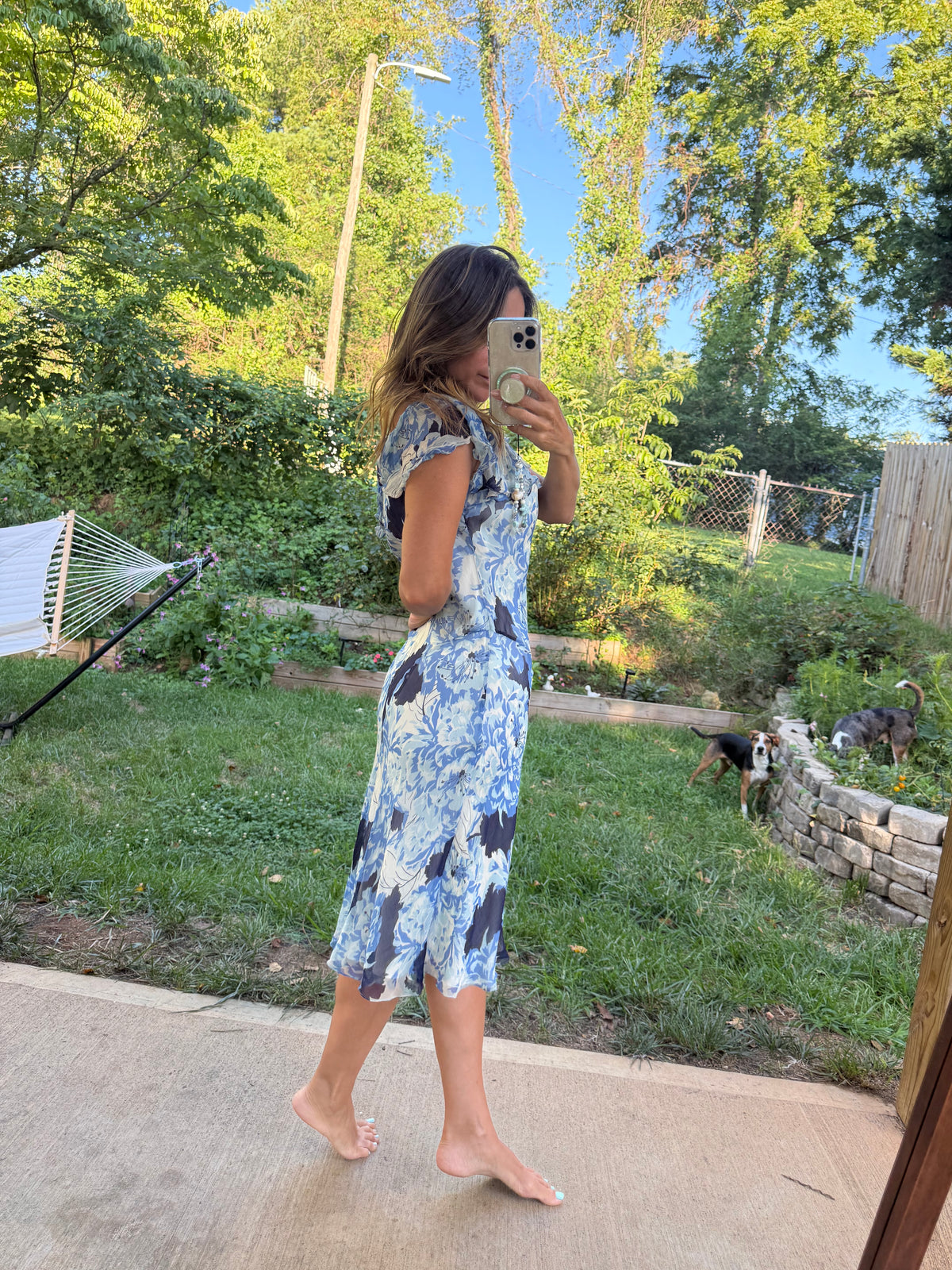Vintage Polo Ralph Lauren Silk Floral Off Shoulder Midi Dress 12