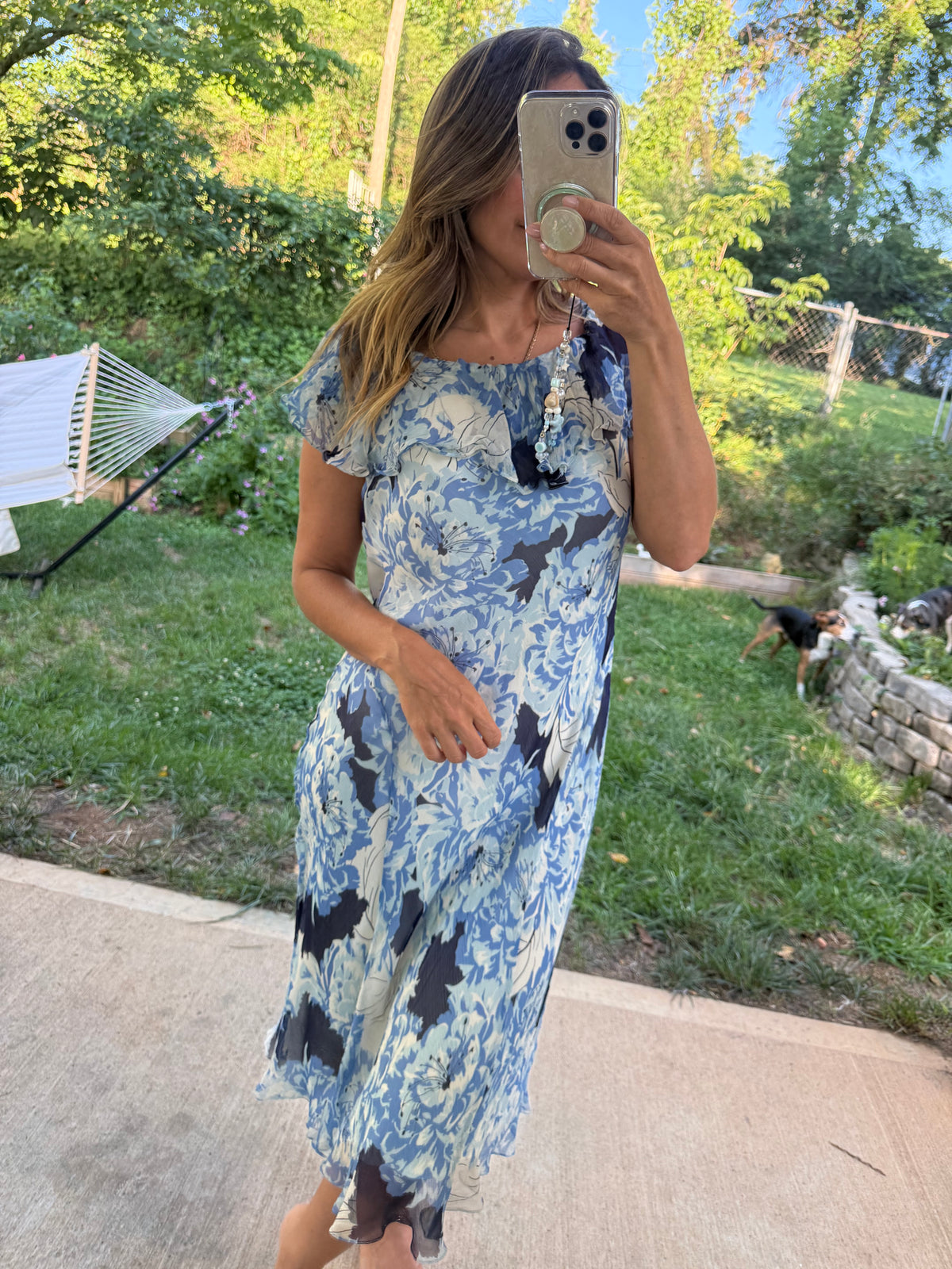Vintage Polo Ralph Lauren Silk Floral Off Shoulder Midi Dress 12