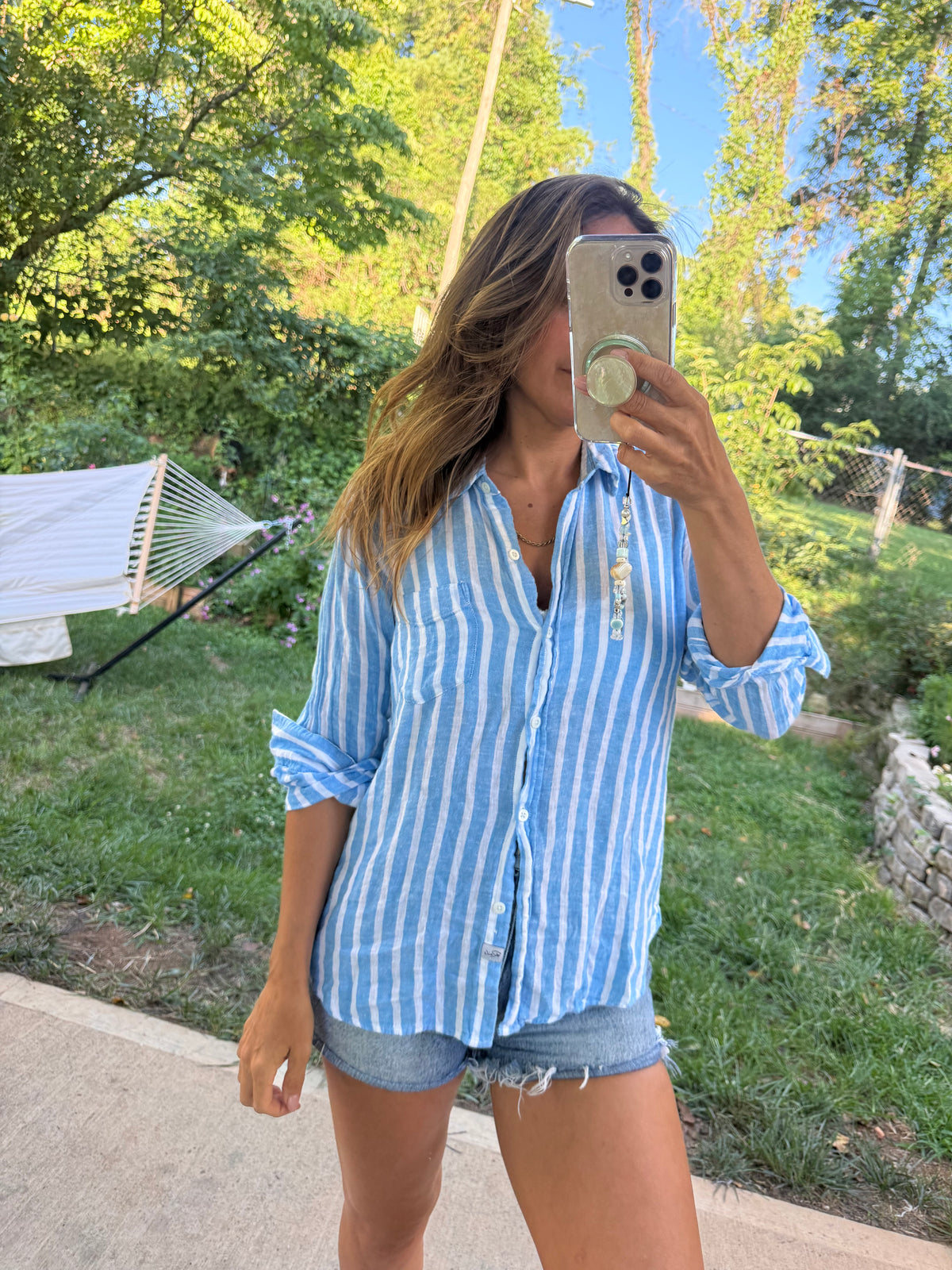 Rails Charli Lake Stripe Linen Shirt S