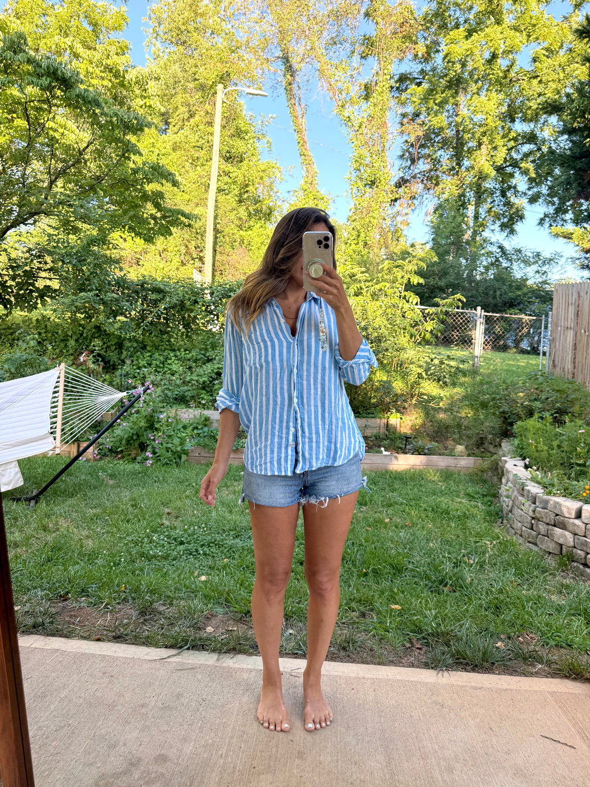 Rails Charli Lake Stripe Linen Shirt S