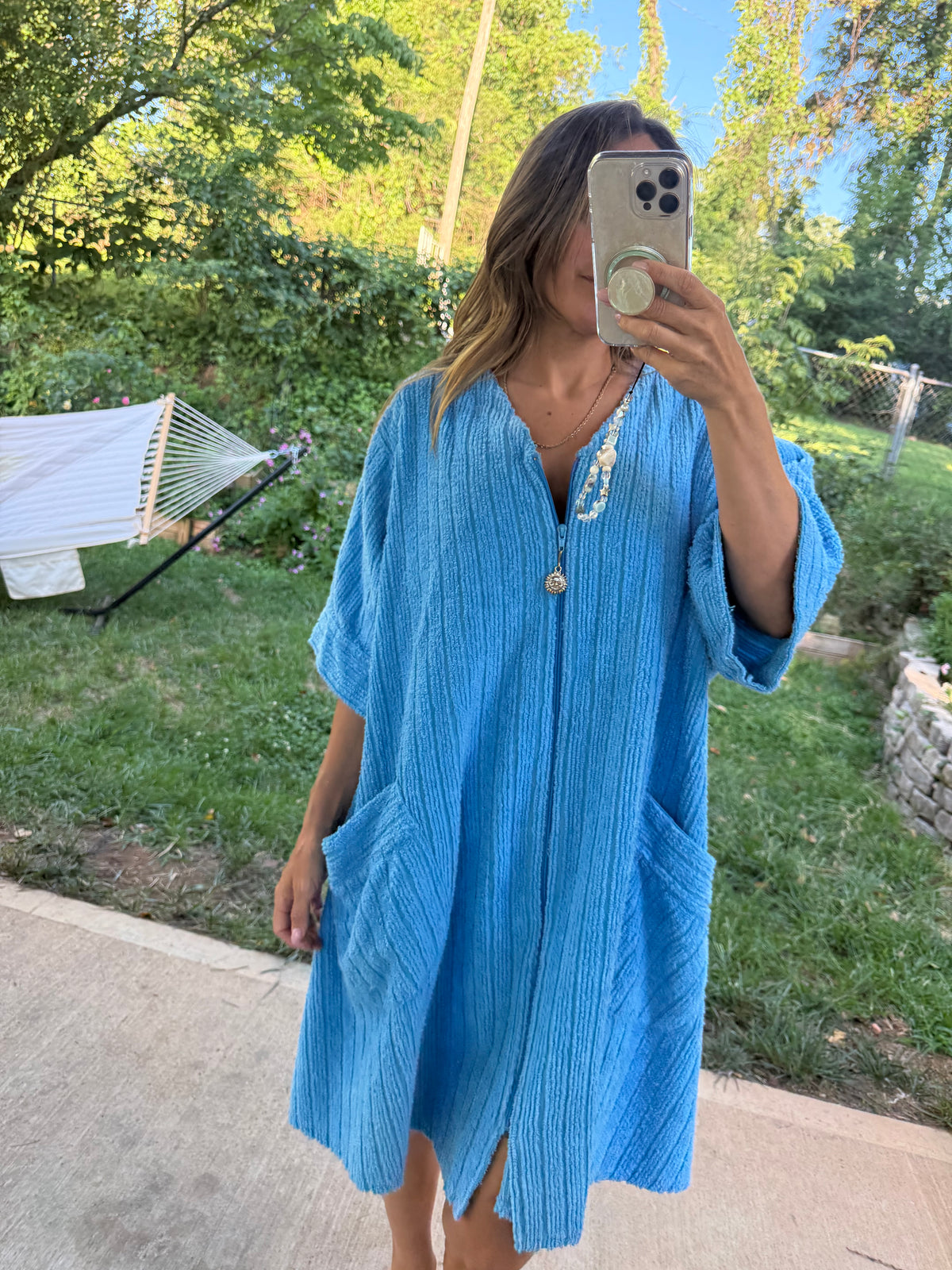 Vintage Adonna Turquoise Terry Zip-Up Cover-Up