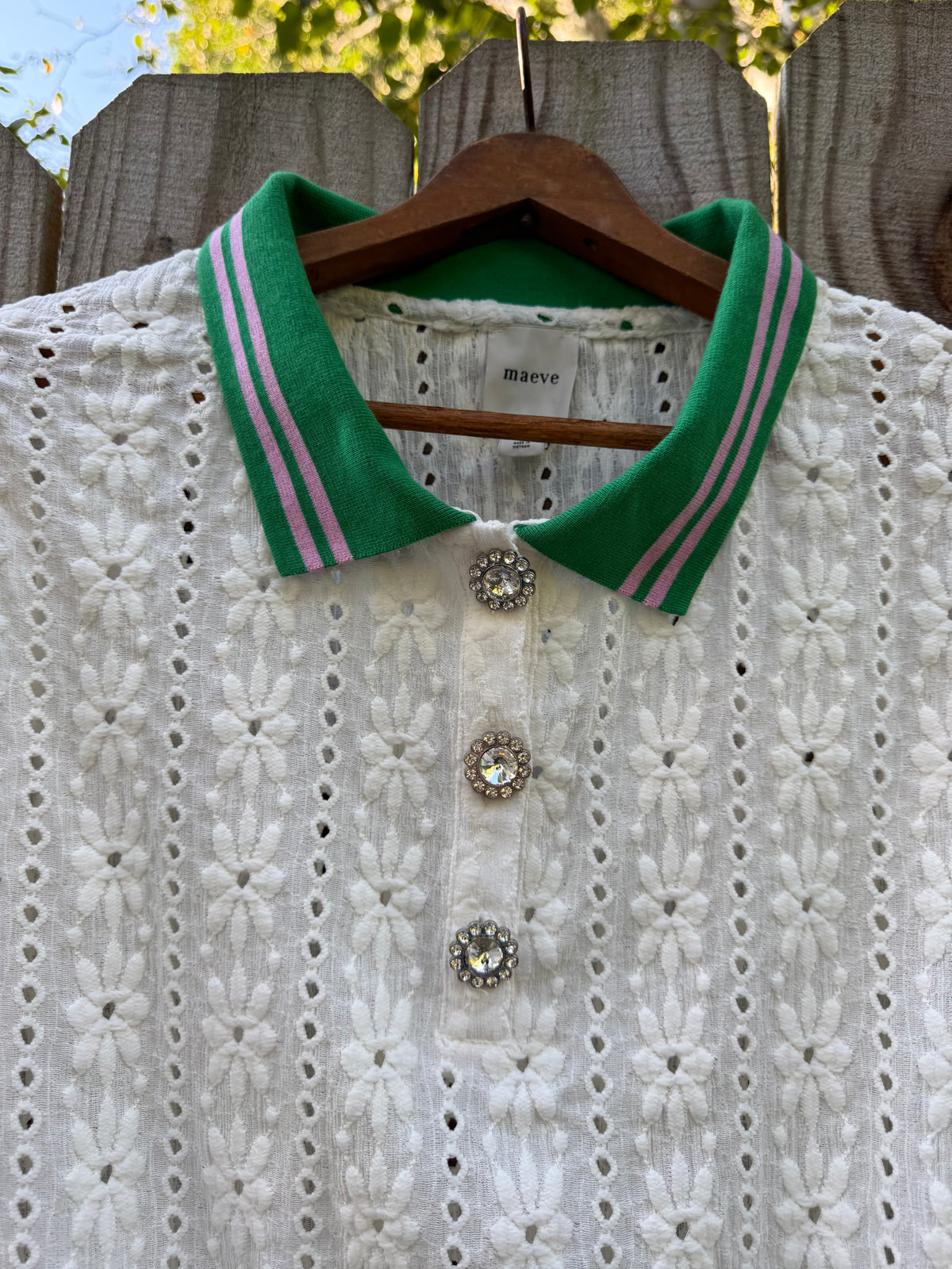 Maeve Eyelet Polo Top