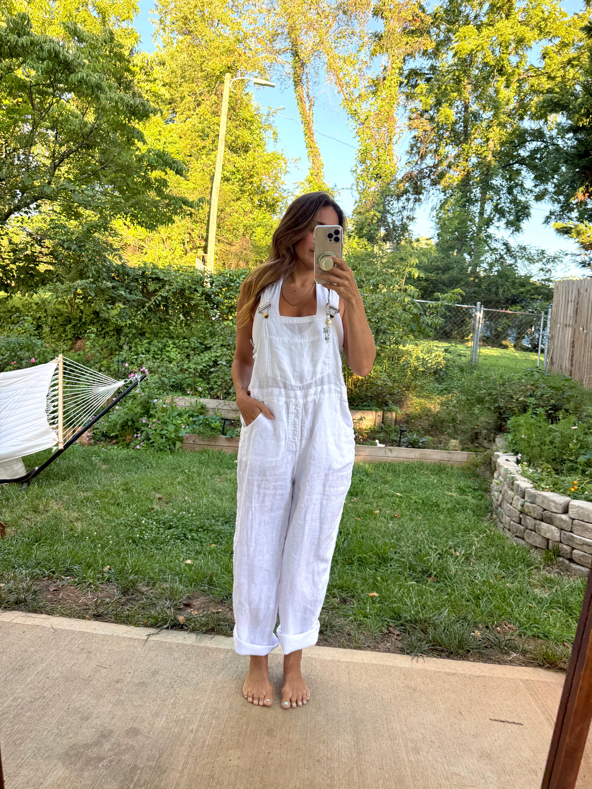 WeWoreWhat White Linen Overalls M