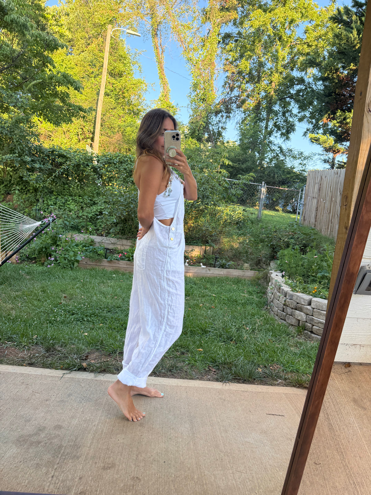 WeWoreWhat White Linen Overalls M