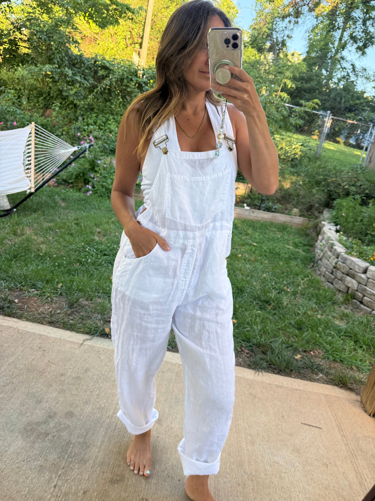 WeWoreWhat White Linen Overalls M