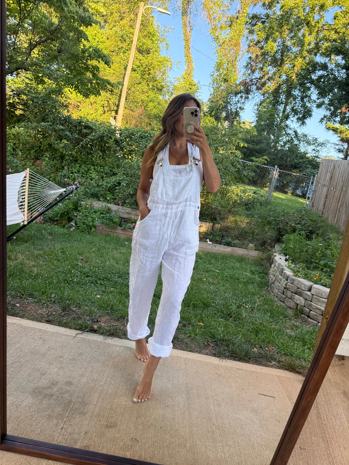 WeWoreWhat White Linen Overalls M
