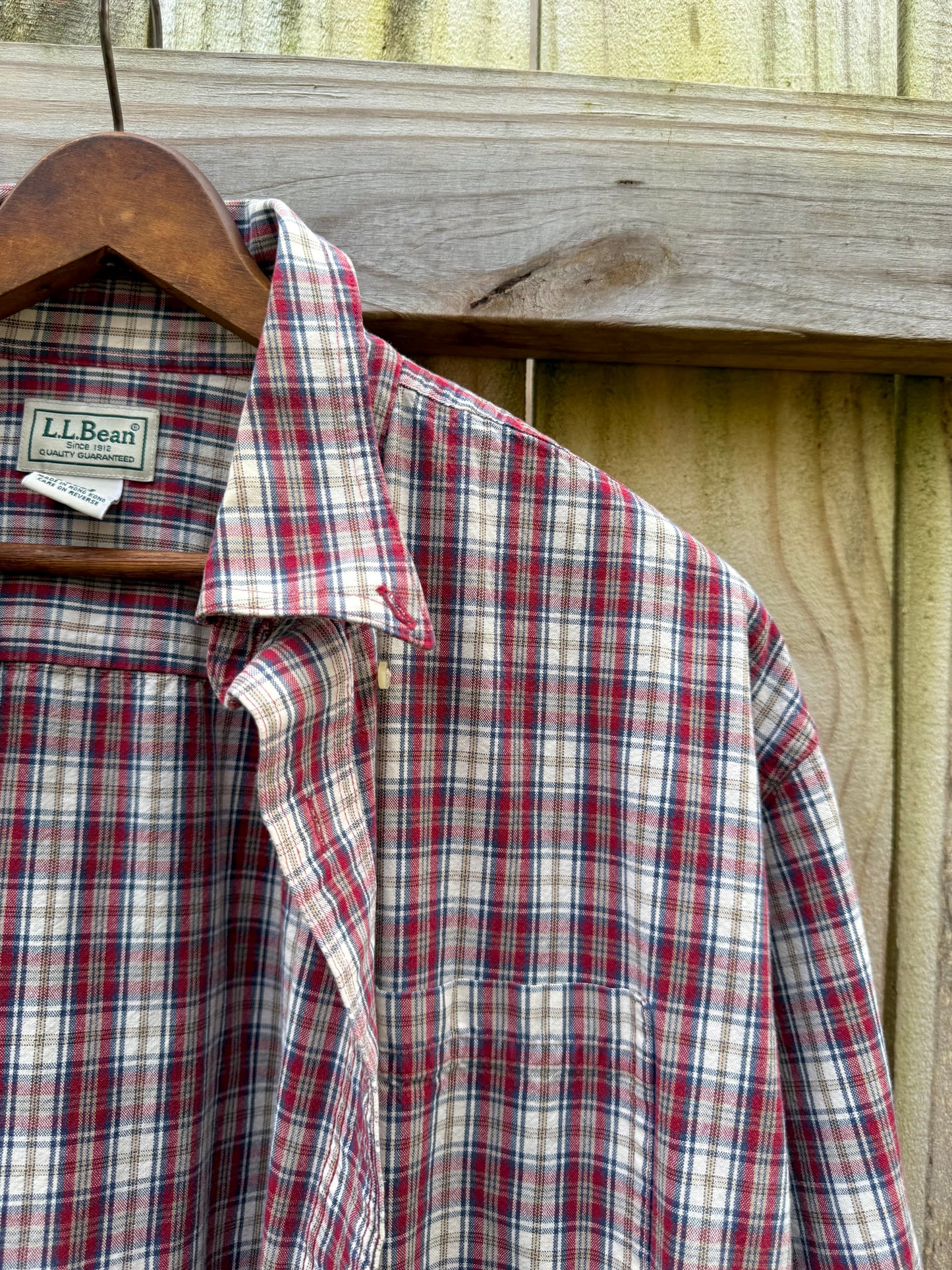 Vintage L.L.Bean Red Plaid Button-Down (Men’s L, Hong Kong Era)