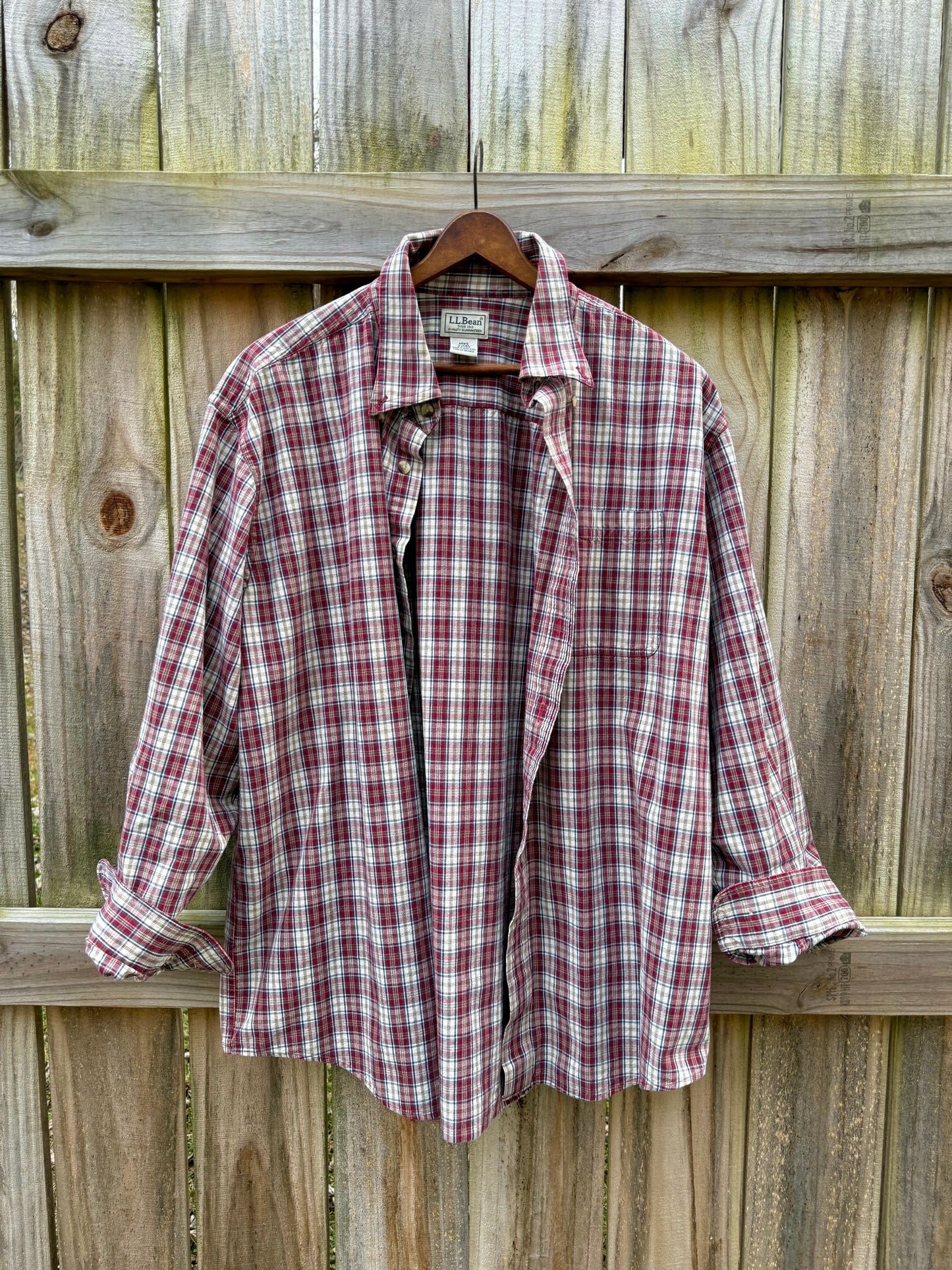 Vintage L.L.Bean Red Plaid Button-Down (Men’s L, Hong Kong Era)