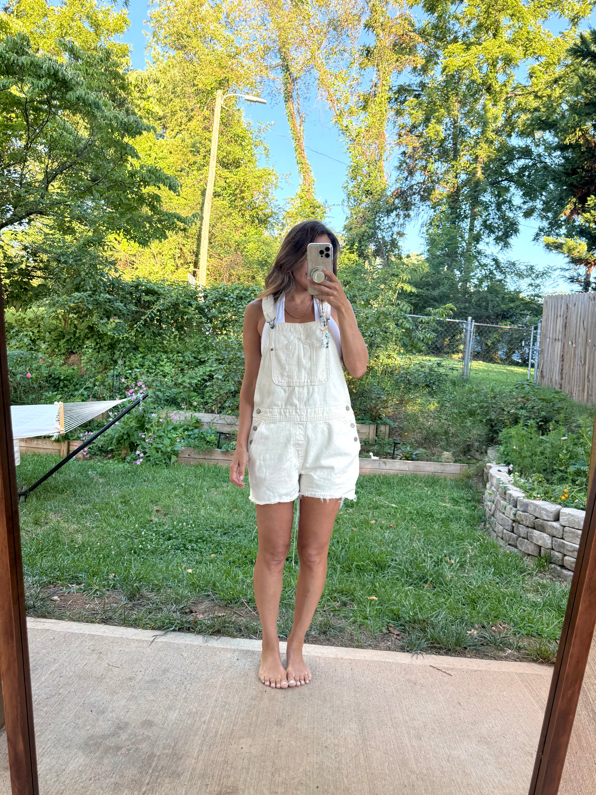 Reworked Ecru Denim Shortalls / Cream Overalls