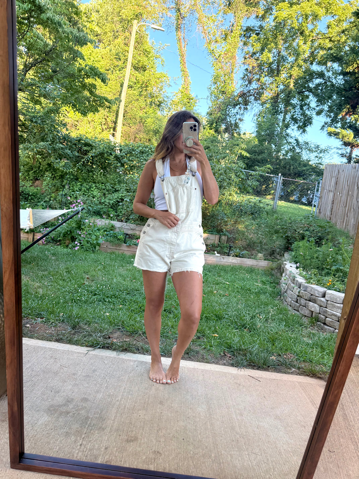 Reworked Ecru Denim Shortalls / Cream Overalls