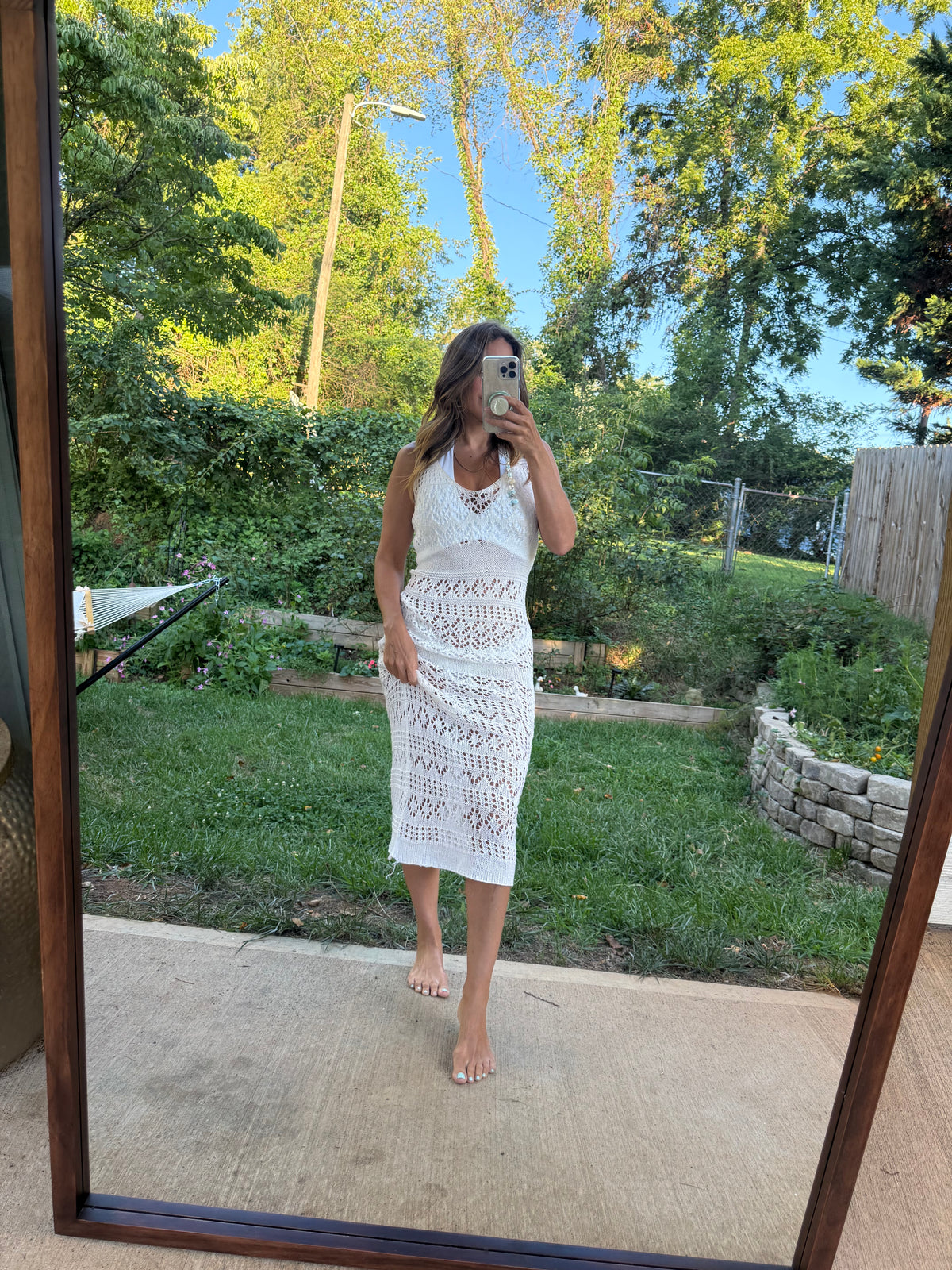 SNDYS Open-Knit Maxi Dress crochet cream