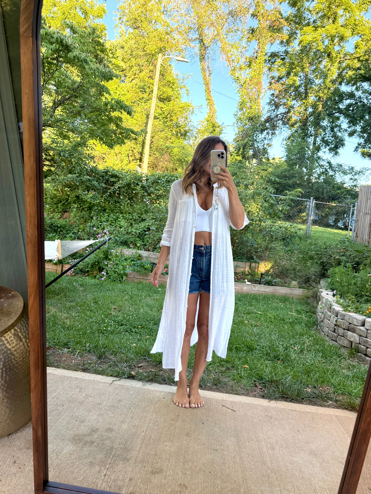 Enyce Sheer Cotton Gauze Duster White Coastal Resort Layer