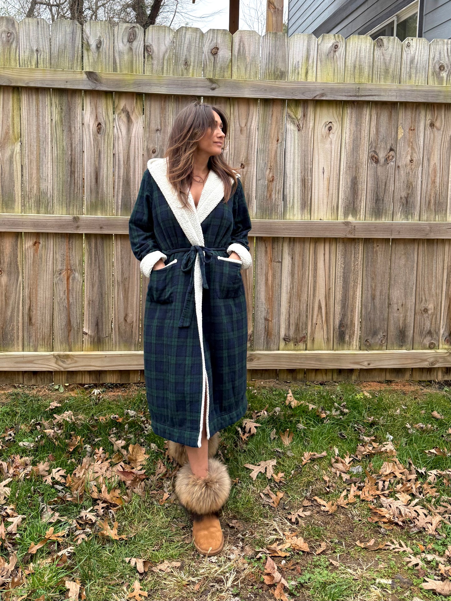 L.L. Bean Sherpa-Lined Plaid Robe