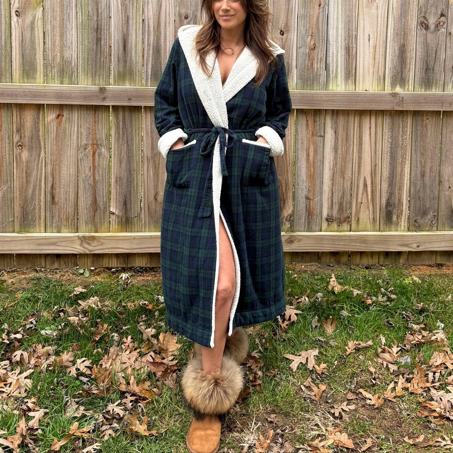 L.L. Bean Sherpa-Lined Plaid Robe