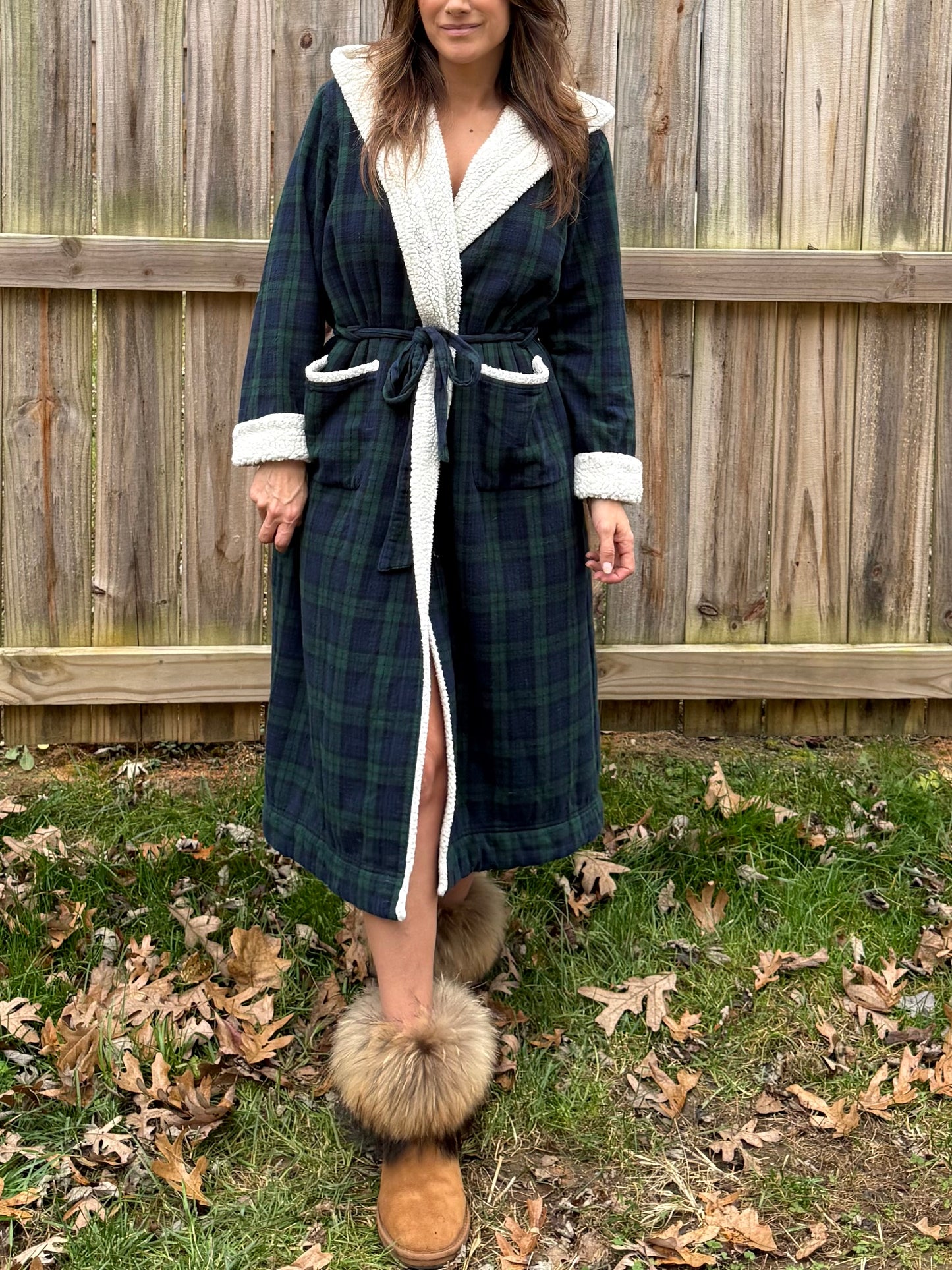 L.L. Bean Sherpa-Lined Plaid Robe