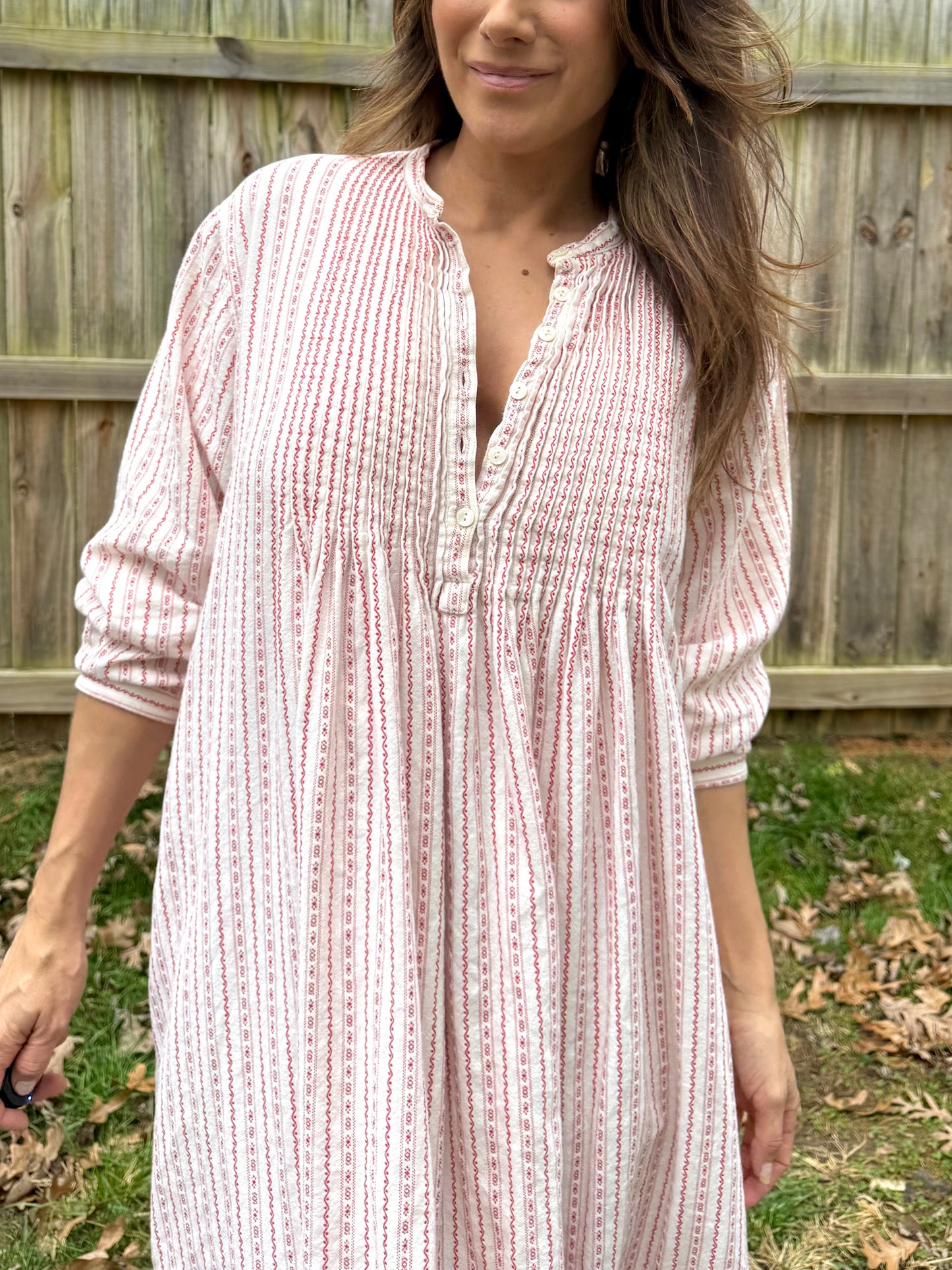 LL BEAN COTTAGE NIGHTGOWN — RED STRIPE