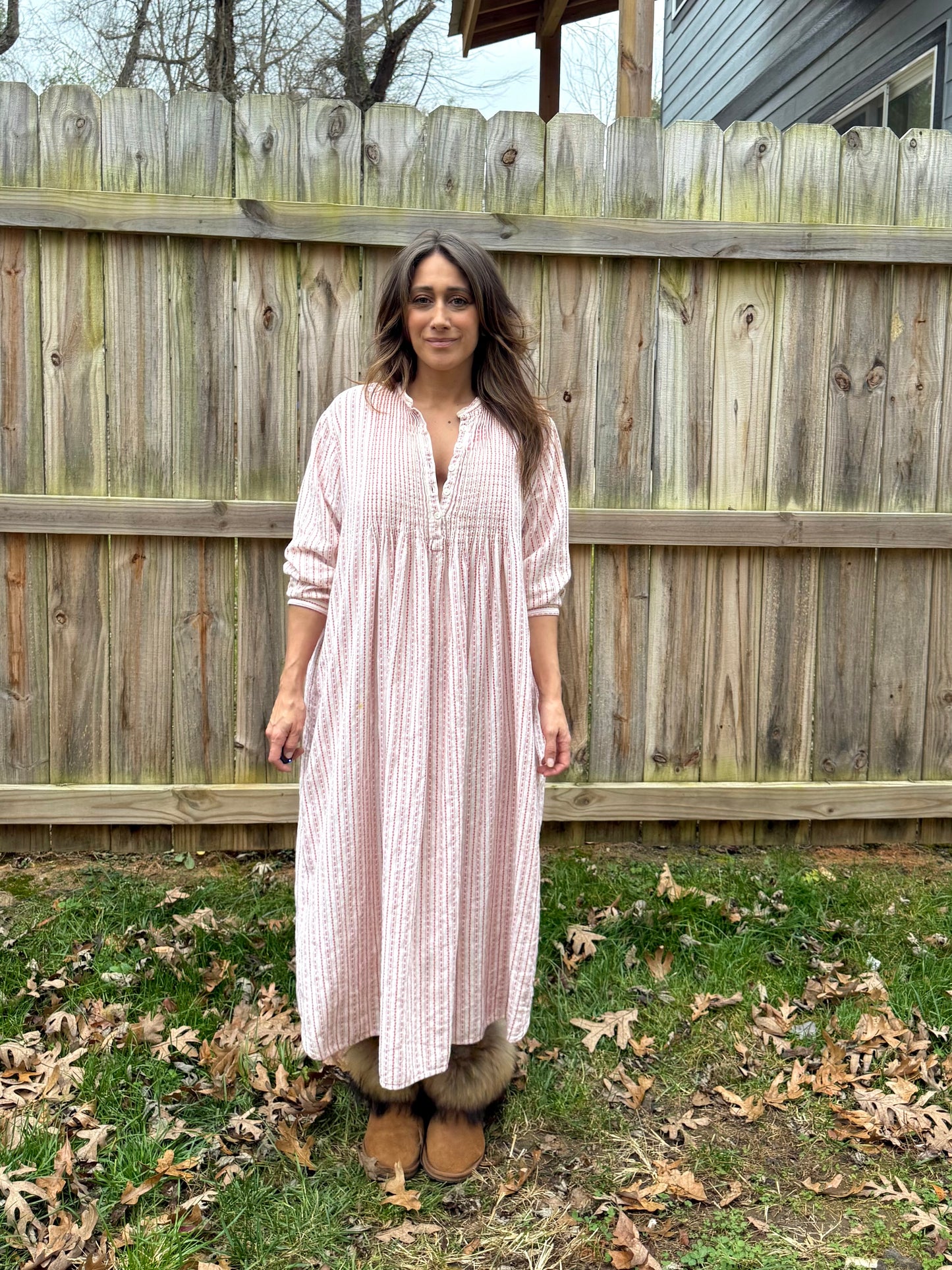 LL BEAN COTTAGE NIGHTGOWN — RED STRIPE