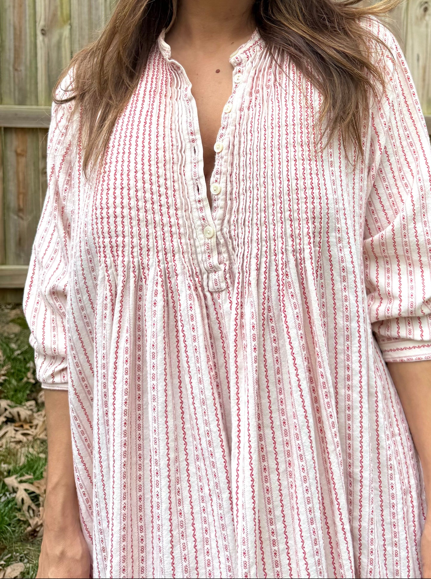 LL BEAN COTTAGE NIGHTGOWN — RED STRIPE
